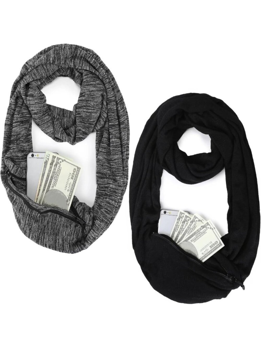 2 Pcs Infinity Travel Scarf with Hidden Pocket - Stylish & Versatile Accessory